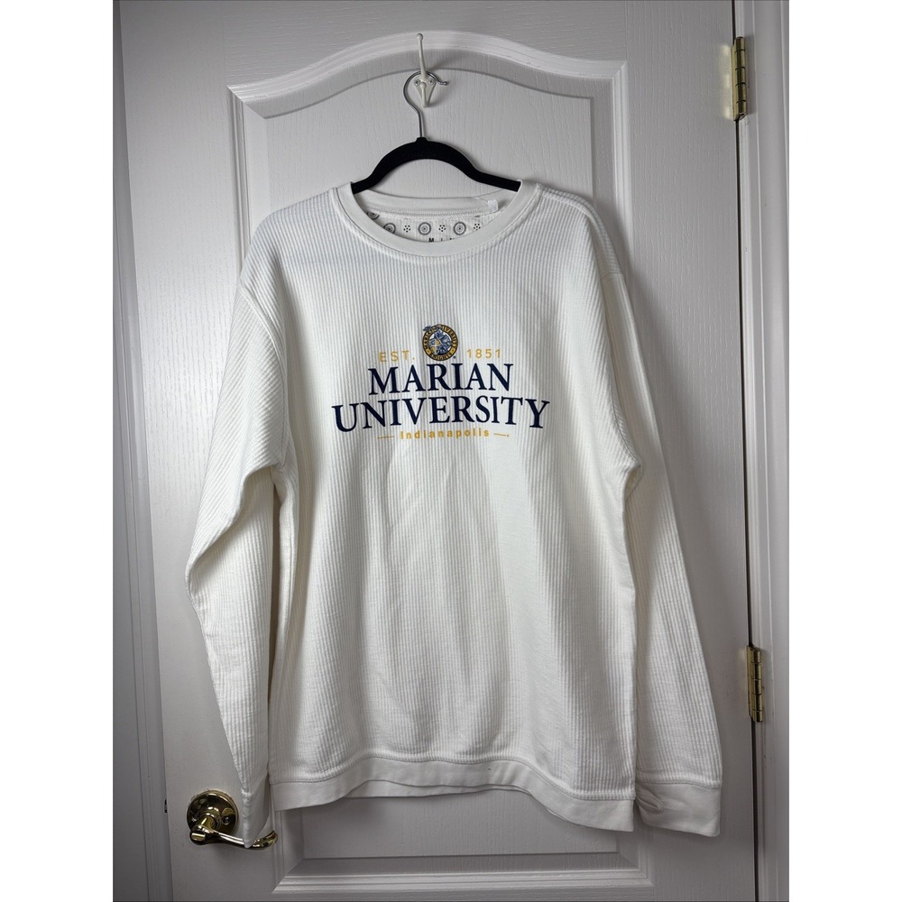 Marian University Indianapolis Sweatshirt M Ivory Pressbox Corded Crewneck NWT